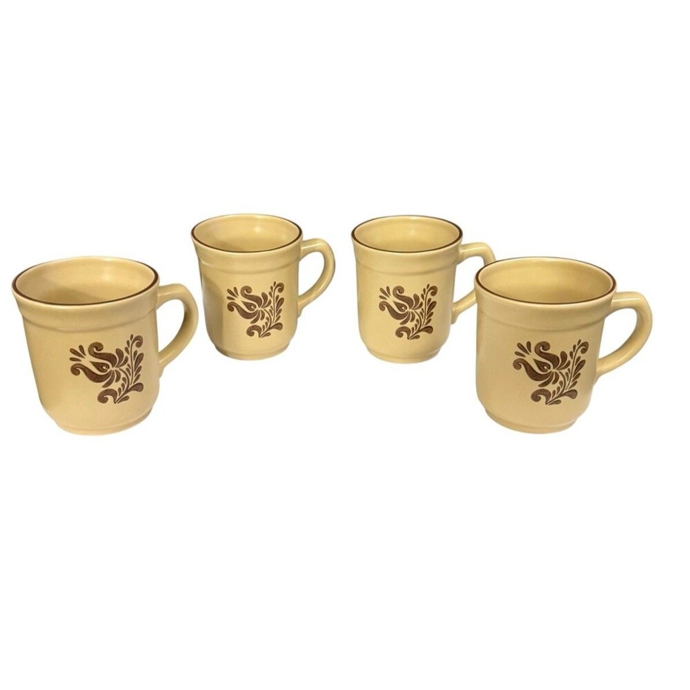 Pfaltzgraff Village Mugs 2008 Brown Beige Stoneware Coffee Cups - Set Of 4